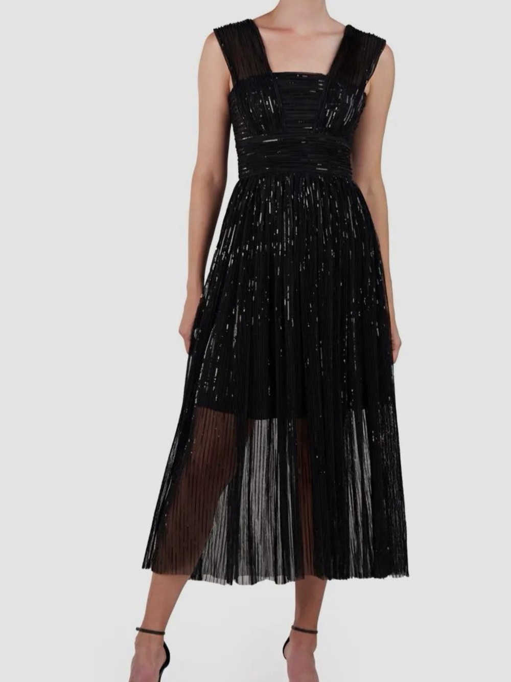 Halston Sequin Dress Liana Black Square Neck Cocktail Formal Wedding New Sz 4